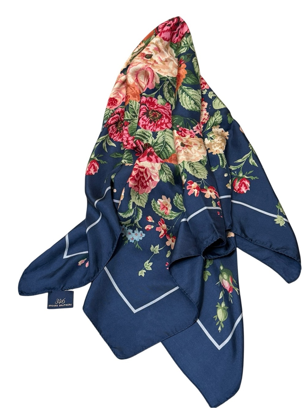 Brooks Brothers 100% Silk Navy Floral Preppy Luxe Scarf NWOT
